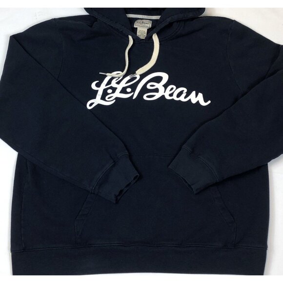 LL Bean Mens Spellout Script Navy Blue Hoodie Sweatshirt Size Large Outdoor - Picture 2 of 7
